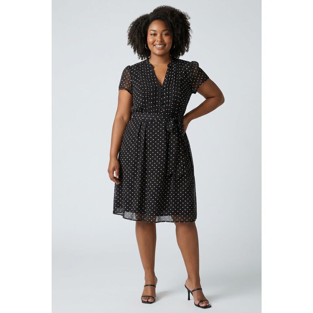 MSK Polka Dot Chiffon Dress 20W Petite Tie Waist Flutter Sleeve NWT